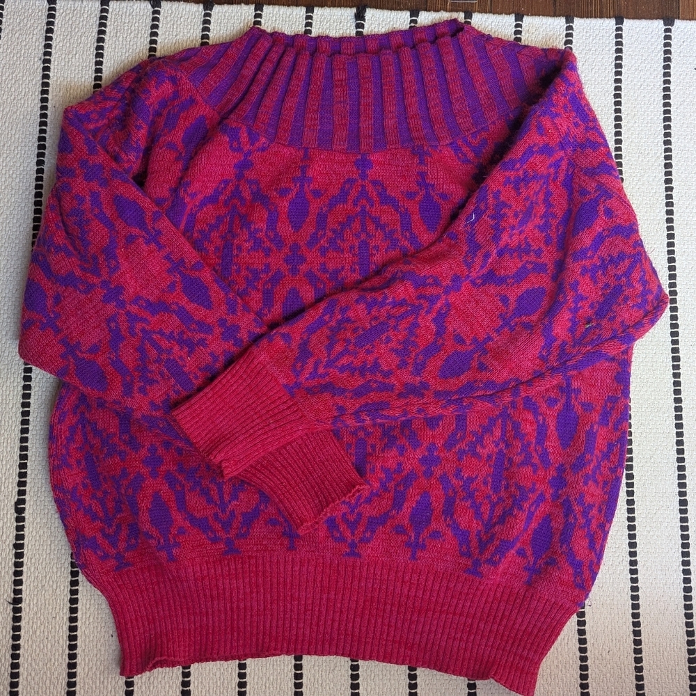 Vintage Pink and Purple Patterned Crewneck Sweater